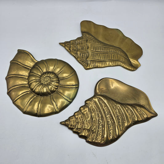 Vintage Brass Shell Wall Hangings - Set of 3