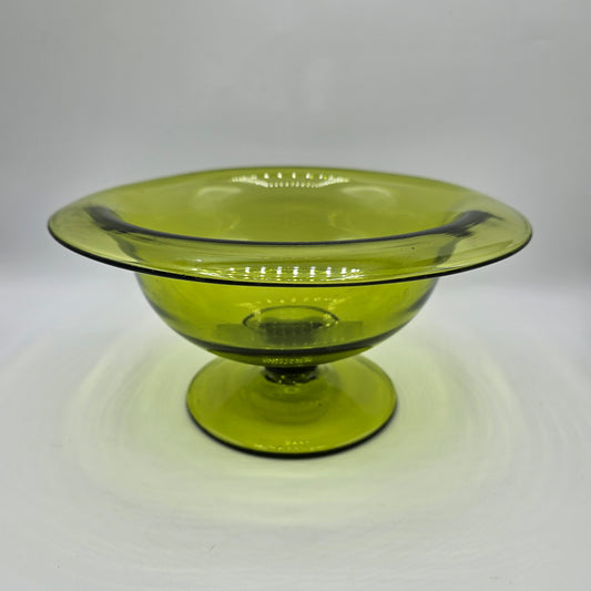 Vintage Indiana Glass Green Footed Pedestal Bowl