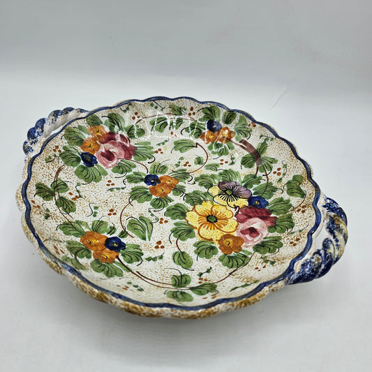 Hand Painted Floral Italian Ceramic Bowl with Handles
