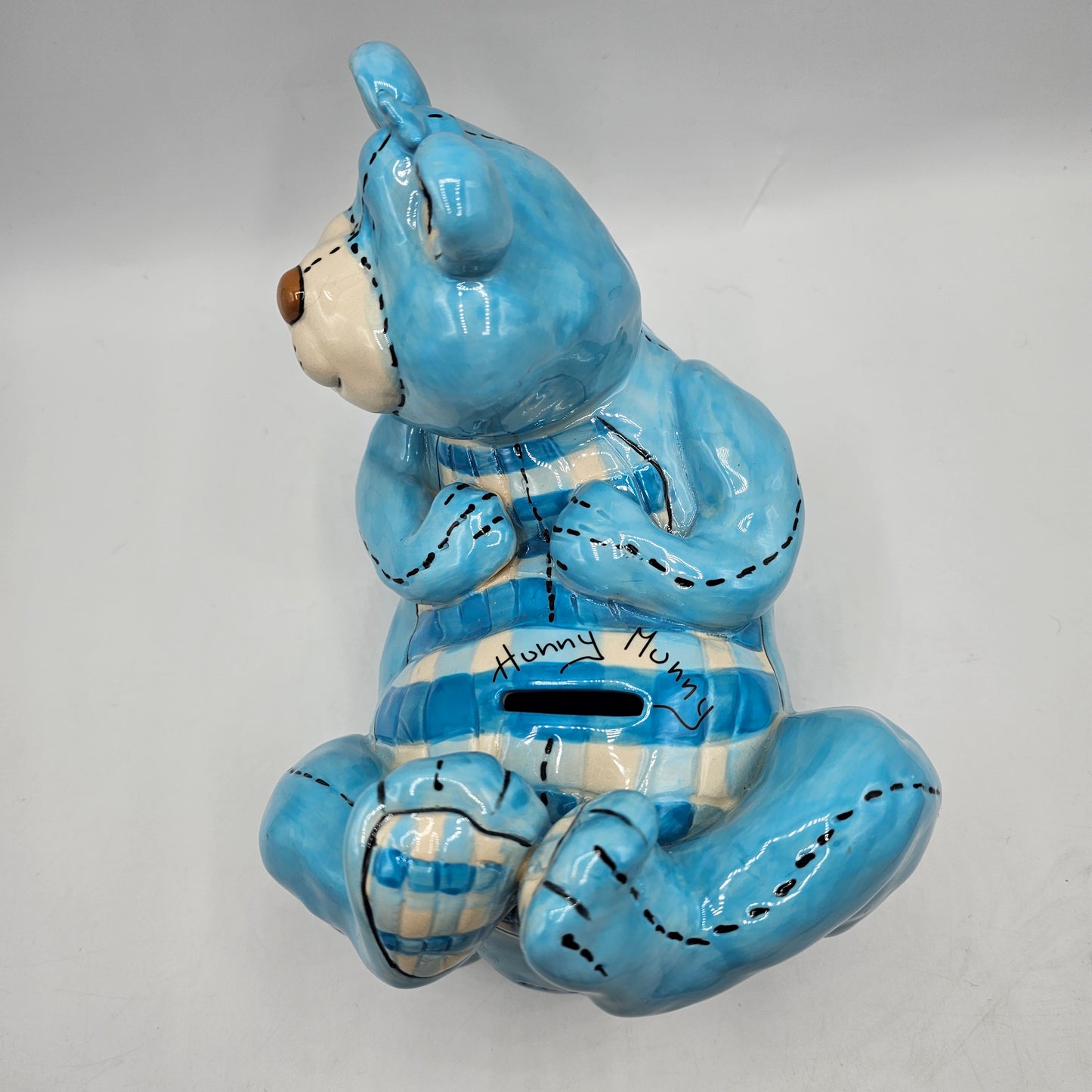 Blue Sky Clayworks Blue Bear Piggy /Coin Bank with Stopper - Signed Heather Goldminc