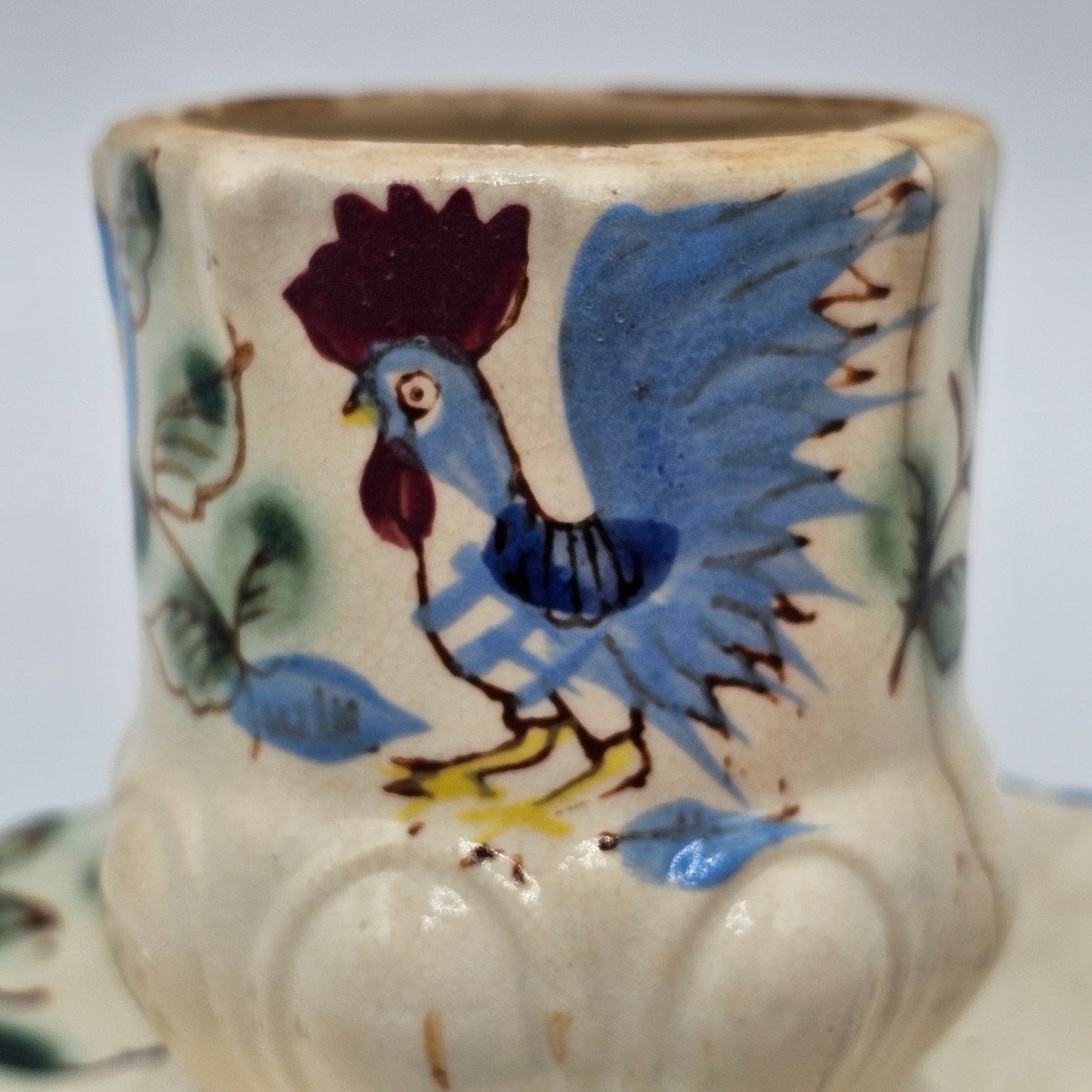 Vintage Nasco Blue Rooster Condiment, Jam Jar or Planter with an Attached Underplate (vintage condition)