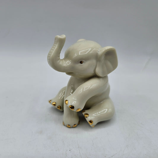 Lenox Sitting Baby Elephant Porcelain Figurine with 24K Gold Accents