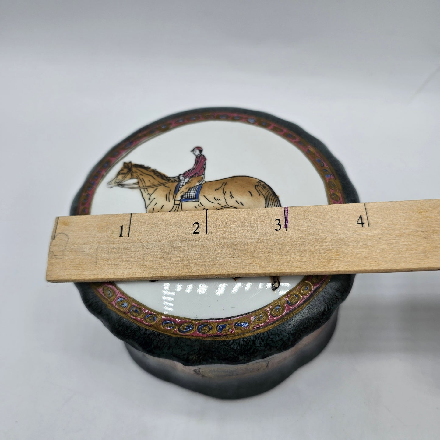 Vintage Hand Painted Lidded Ceramic Trinket Box with Horse