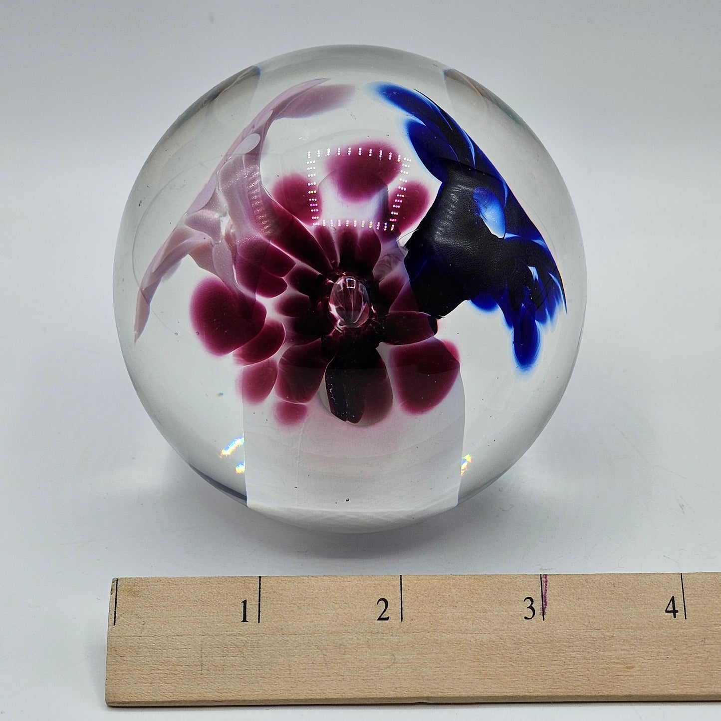 Larson Artisan Glass Floral Paperweight - Signed