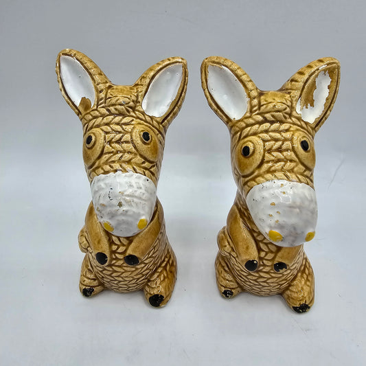 Vintage Straw Rope Look Cold Painted Ceramic "Salt and Pepper Prototype" Dog Figurines (not functional; they do not have shaker holes)