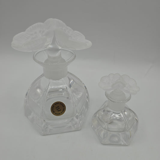 Lead Crystal Perfume Bottle Set with Satin Flower Stoppers - Made in Italy