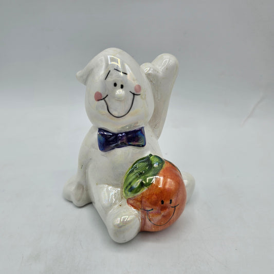 Vintage Iridescent Ghost with Pumpkin Figurine