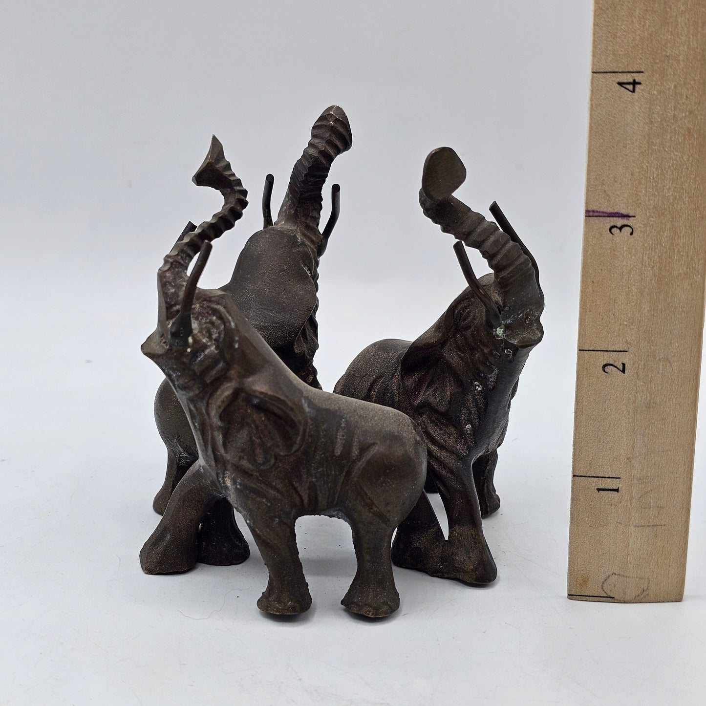 Vintage Bronze Trio Circle of Elephants Pedestal Stand for Crystal Ball, Paperweight or Plant