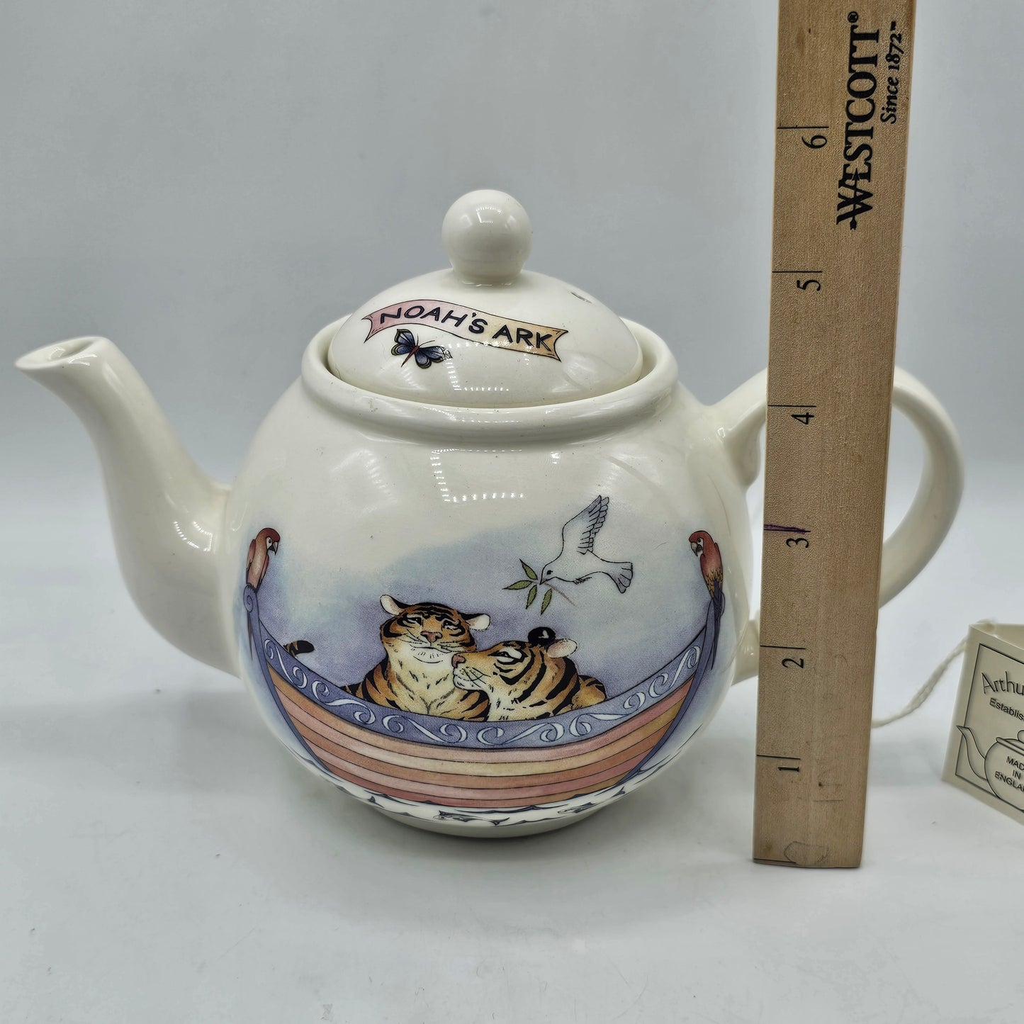 Arthur Wood Noah's Ark Ceramic English Teapot with Built in Strainer - New with Tag