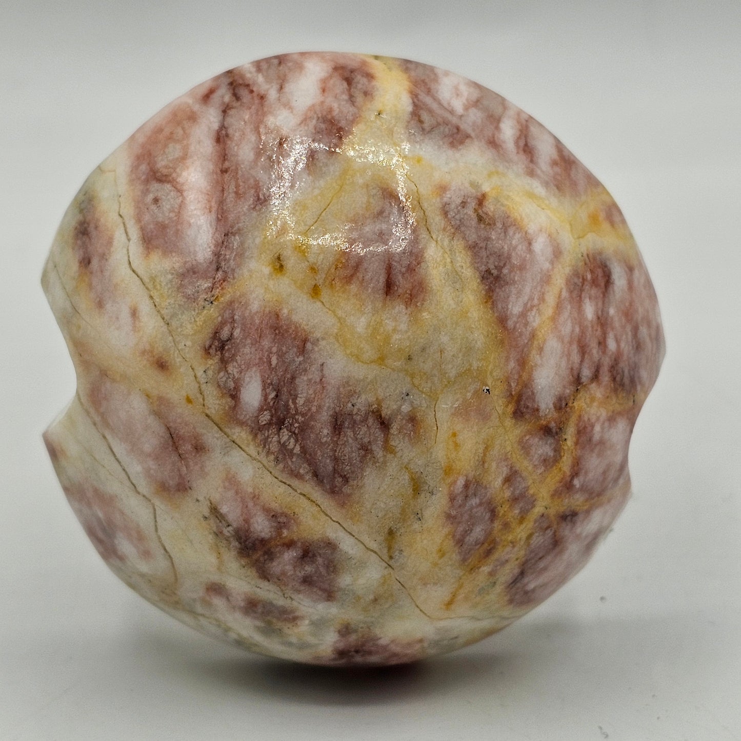 Pink and Yellow Carved Stone Mushroom Figurine