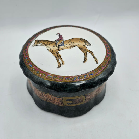 Vintage Hand Painted Lidded Ceramic Trinket Box with Horse
