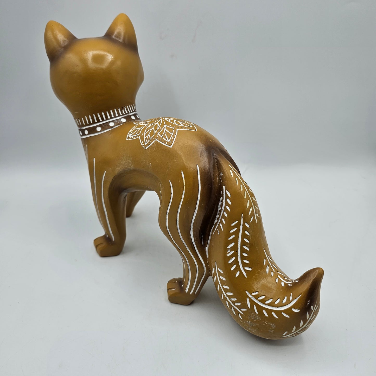 Resin Crafty Fox Figurine with Tribal or Mandala Style Designs