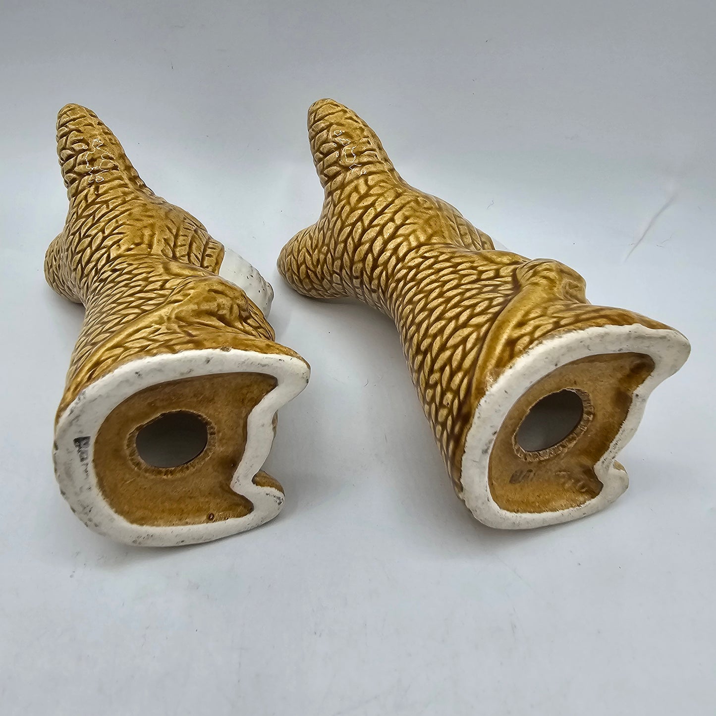 Vintage Straw Rope Look Cold Painted Ceramic "Salt and Pepper Prototype" Dog Figurines (not functional; they do not have shaker holes)