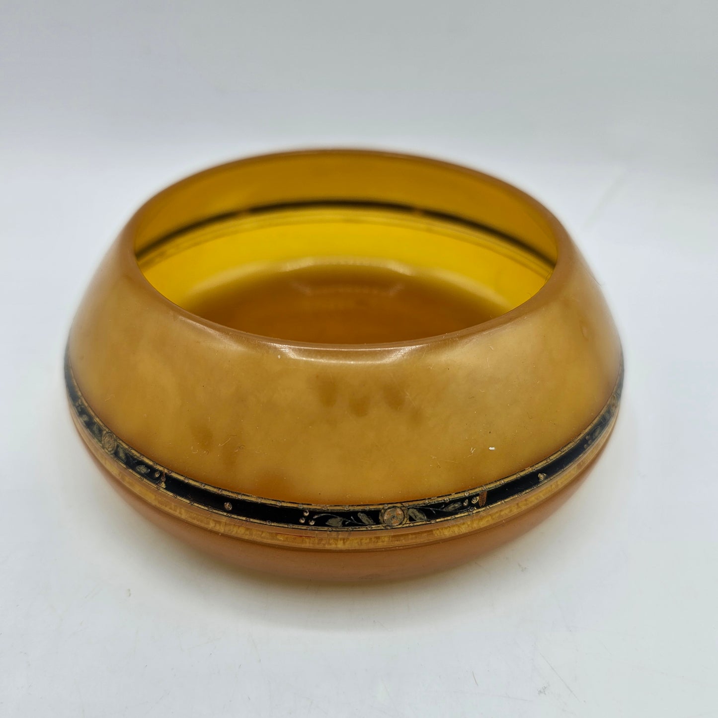 Vintage Celluloid Bowl with Black and Gold Accents