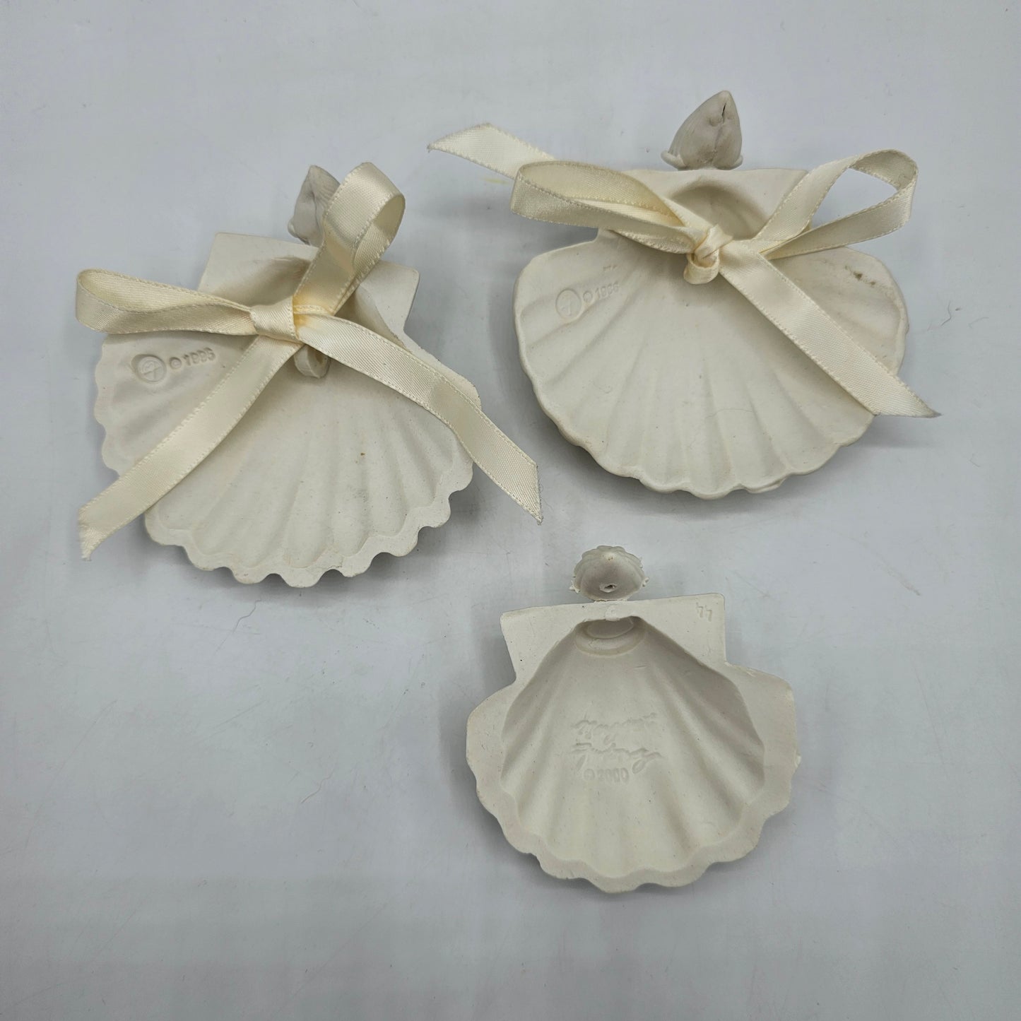 Margaret Furlong Bisque Porcelain Seashell Angel Wall Hangings