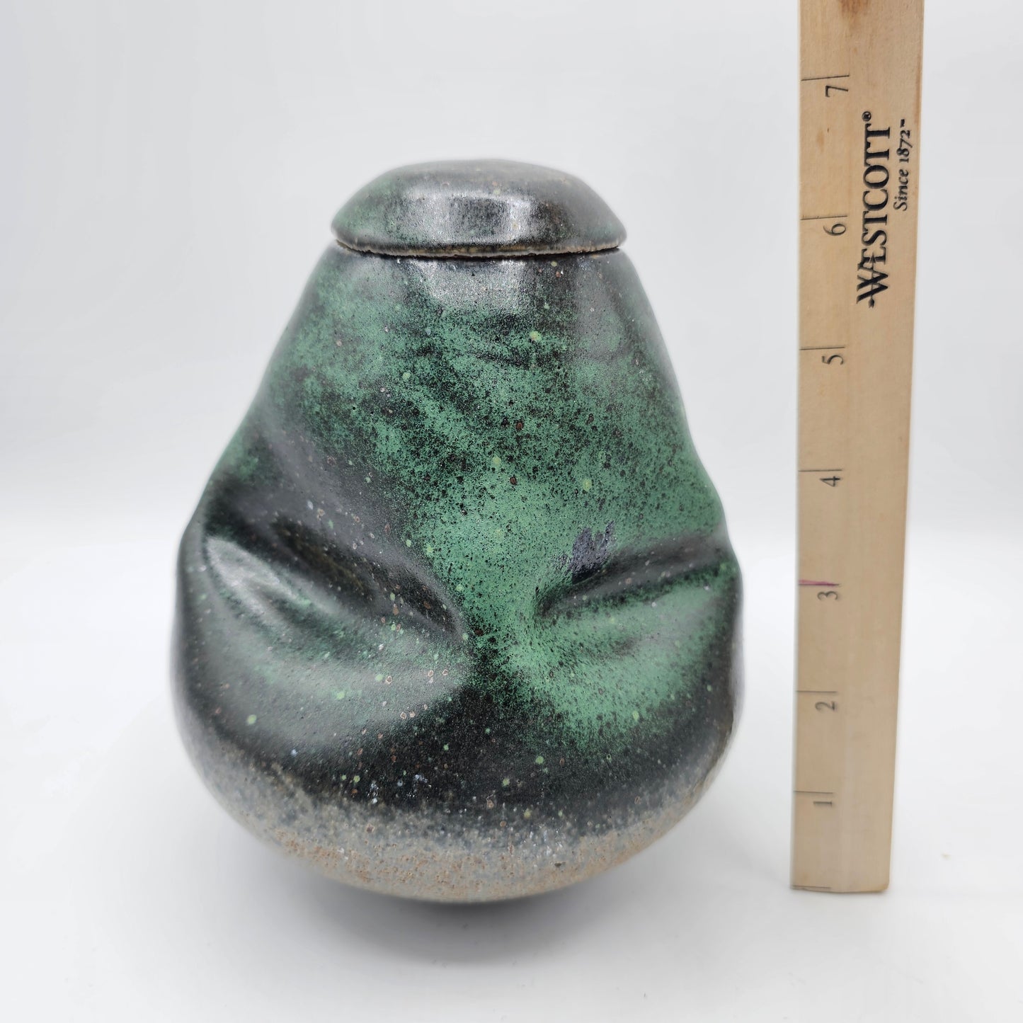 Artisan Pottery Green Squeezed Lidded Jar