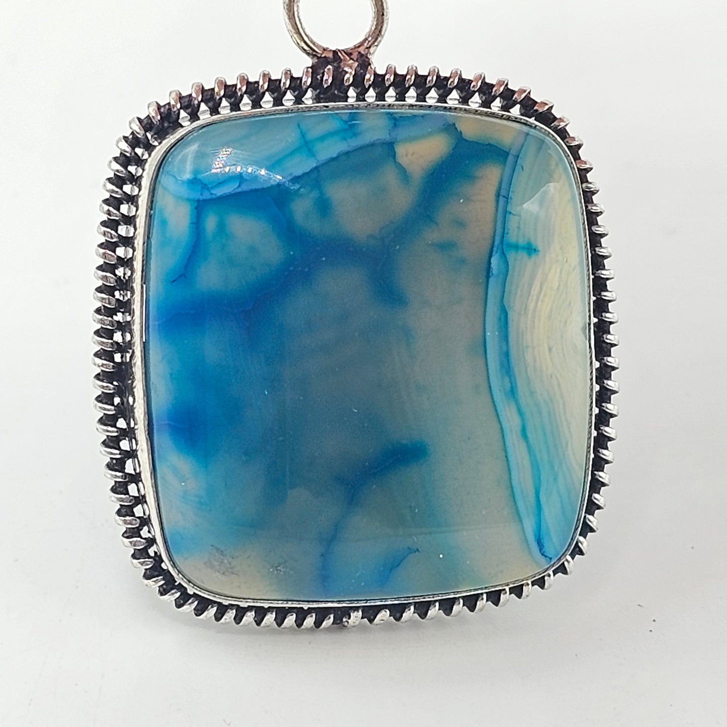 Square Blue Banded Agate Pendant with Silver Setting