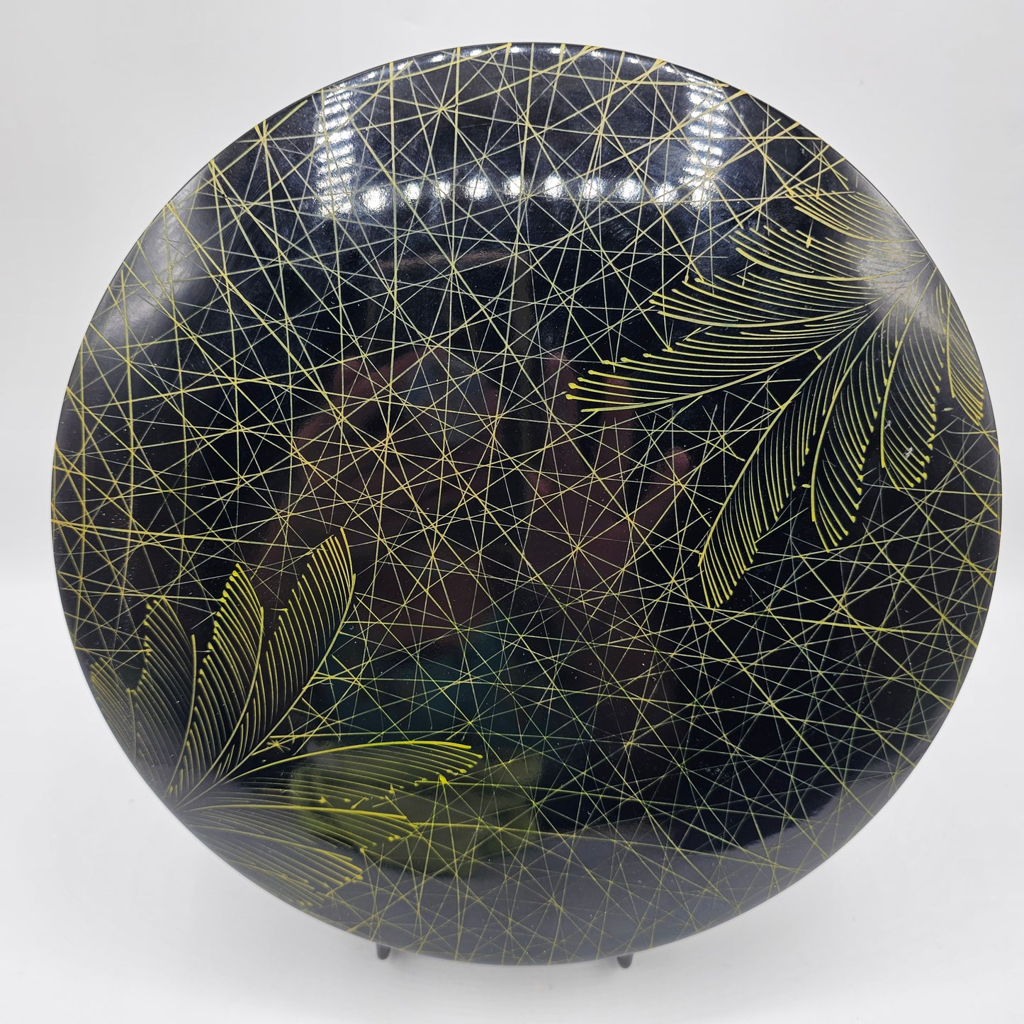 Black Asian Lacquerware Lidded Candy Dish with Clear Decorative Plastic Inserts