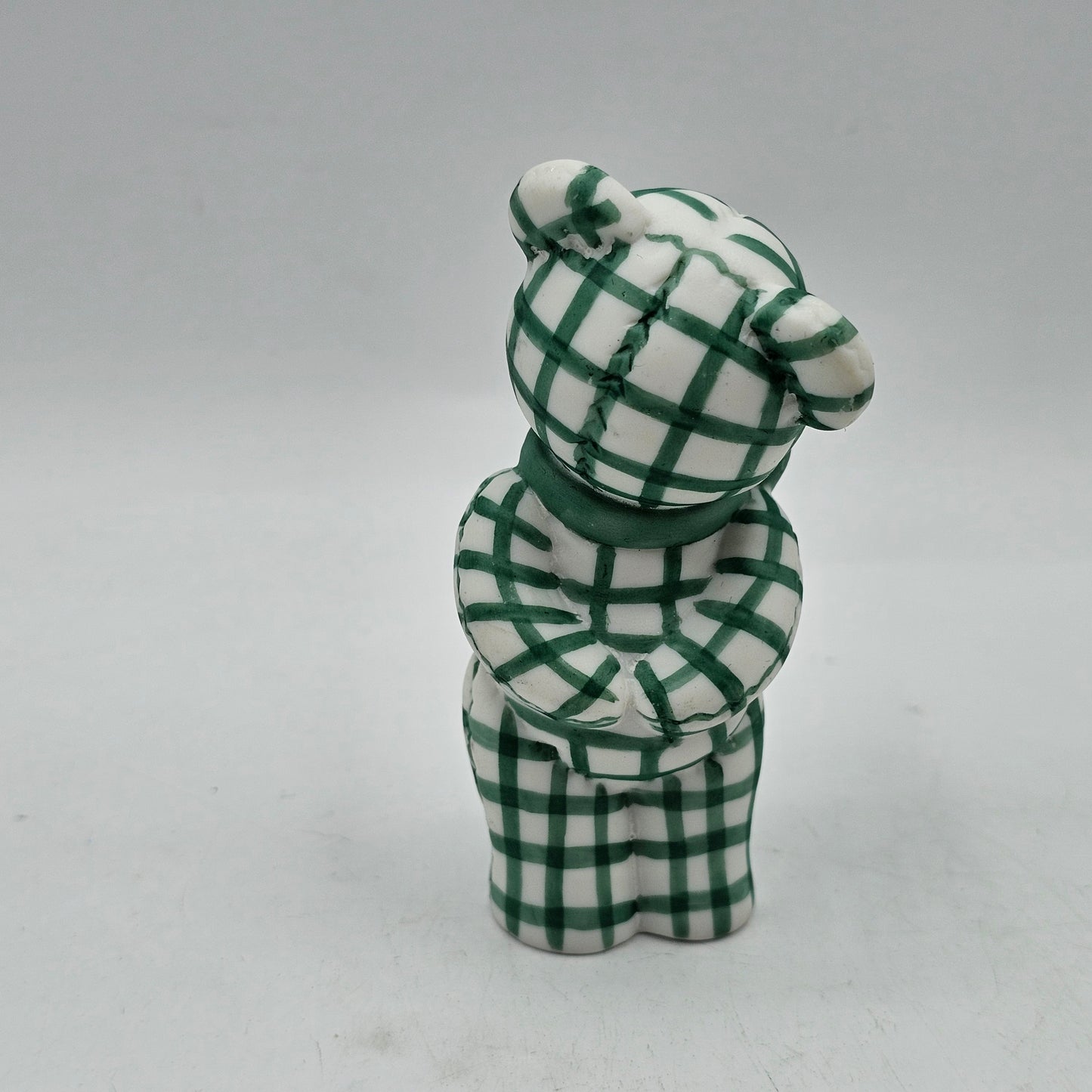 Green Gingham Porcelain Teddy Bear Figurine 1991