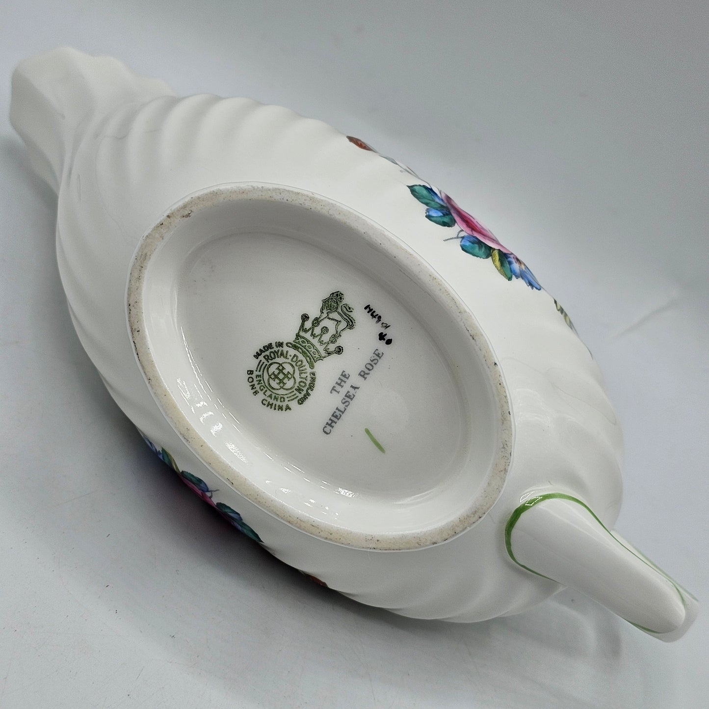Royal Doulton The Chelsea Rose Bone China Rippled Gravy Boat with Floral Transferware Design