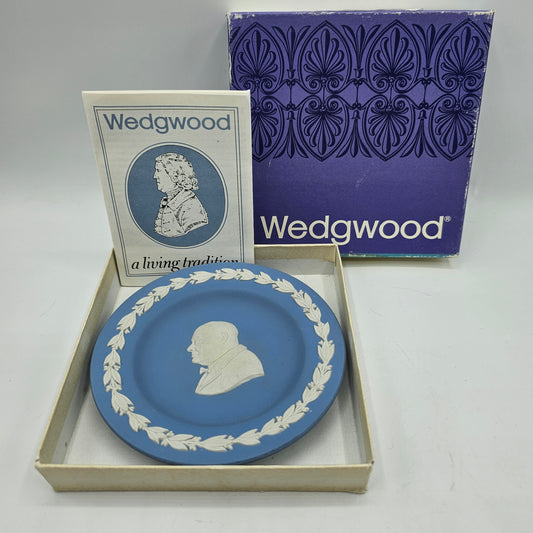 Wedgwood Blue Jasperware Trinket or Pin Tray in Original Box - Sir Winston Churchill