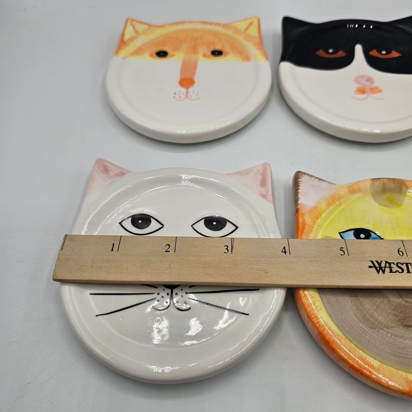 Ceramic Cat Face Coasters - Set of 6