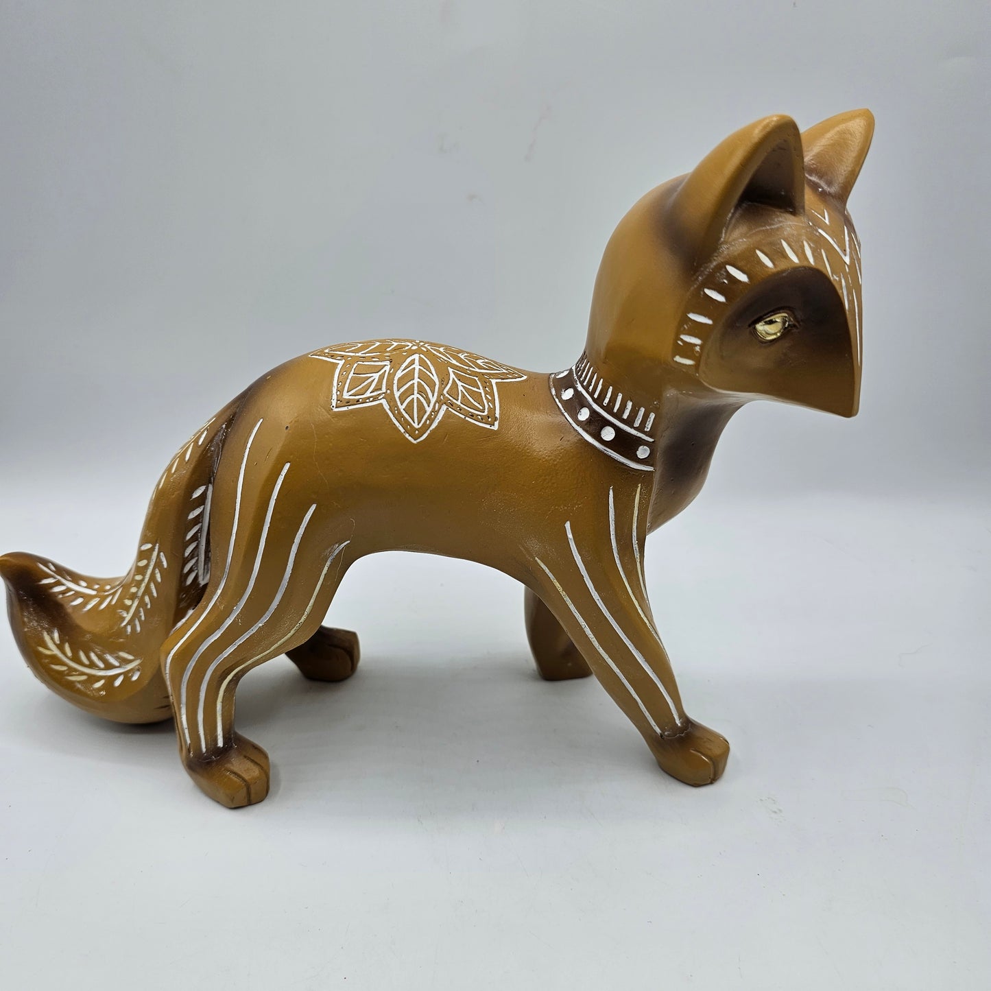 Resin Crafty Fox Figurine with Tribal or Mandala Style Designs