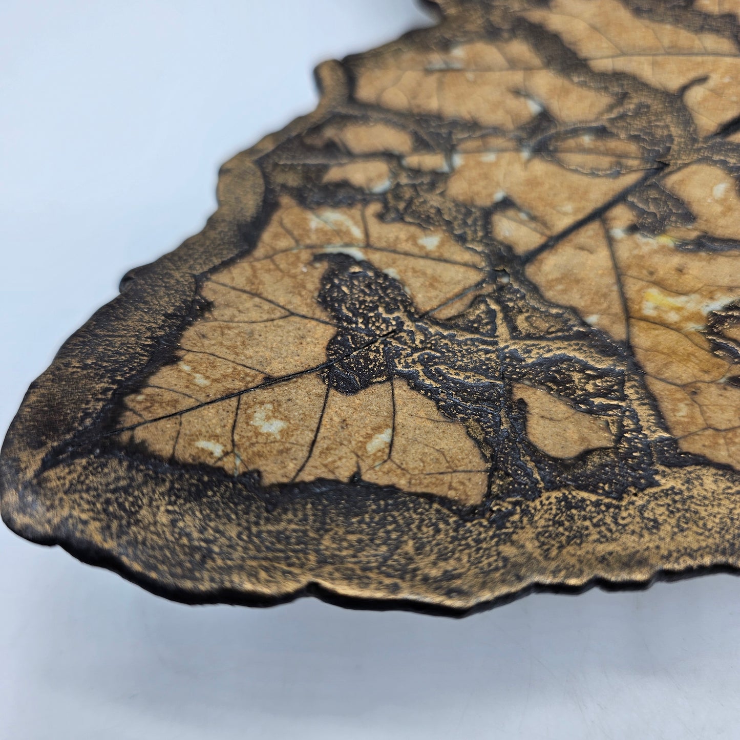 Art Pottery Leaf Tray with Gold Gilt - Artisan Signed