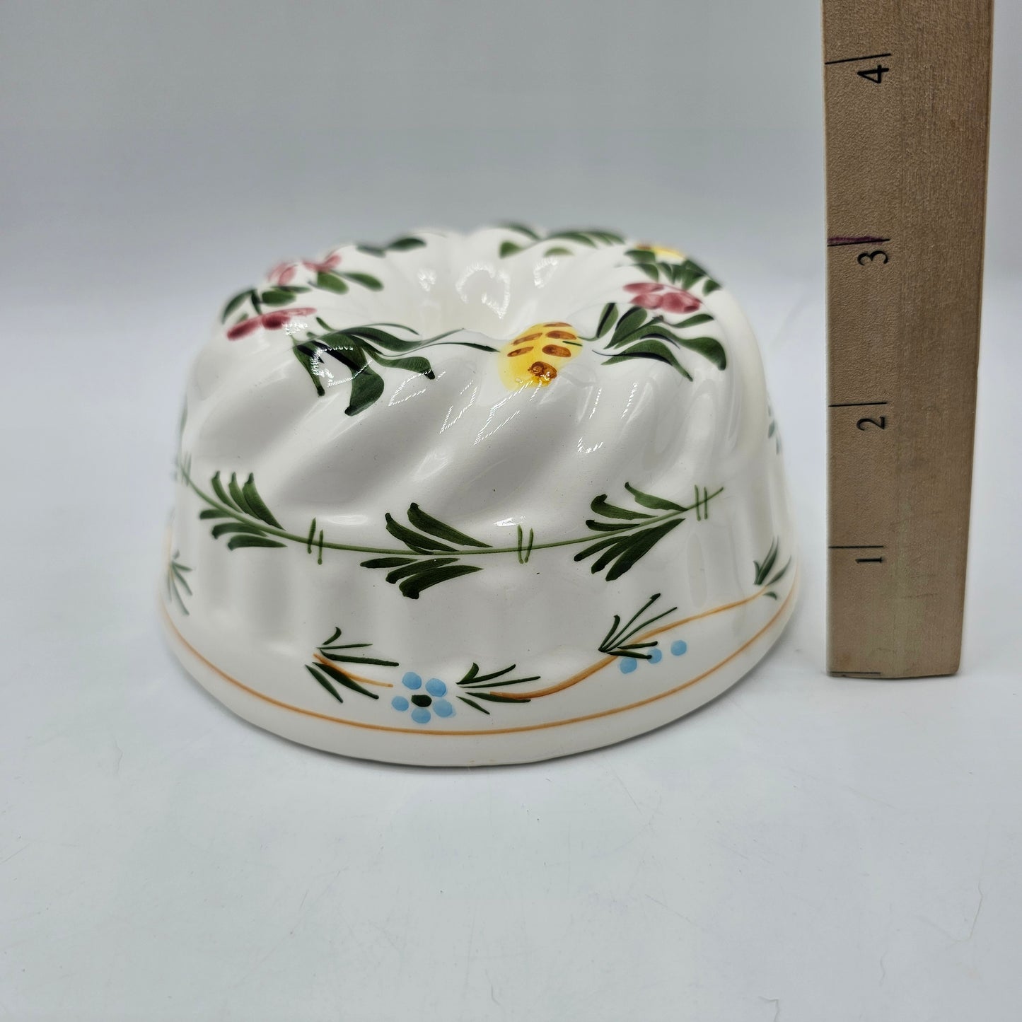 Hand Painted Ceramic Mold with Pink and Yellow Flowers by ABC Bassano of Italy