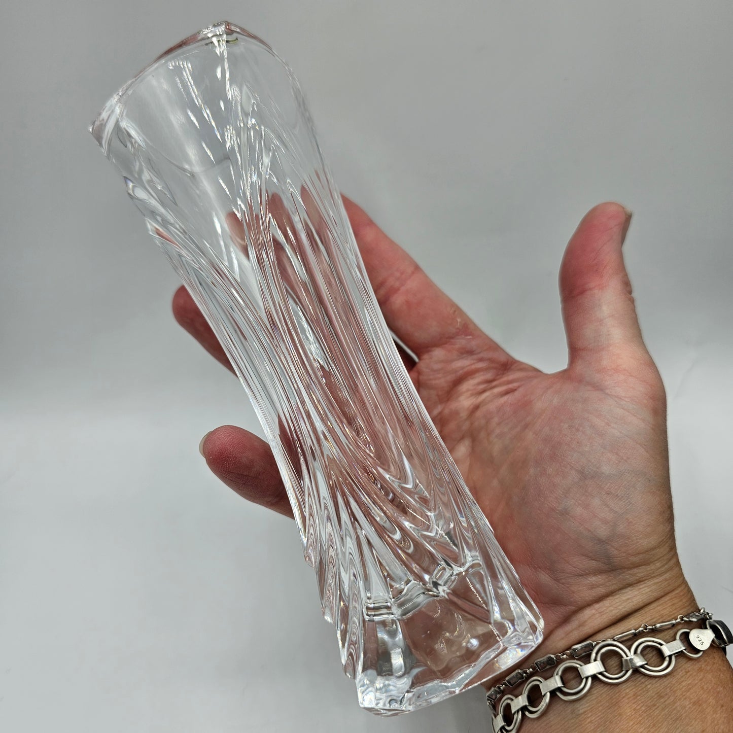 Crystal Bud Vase with Pulled Curtain Design and Flared Top