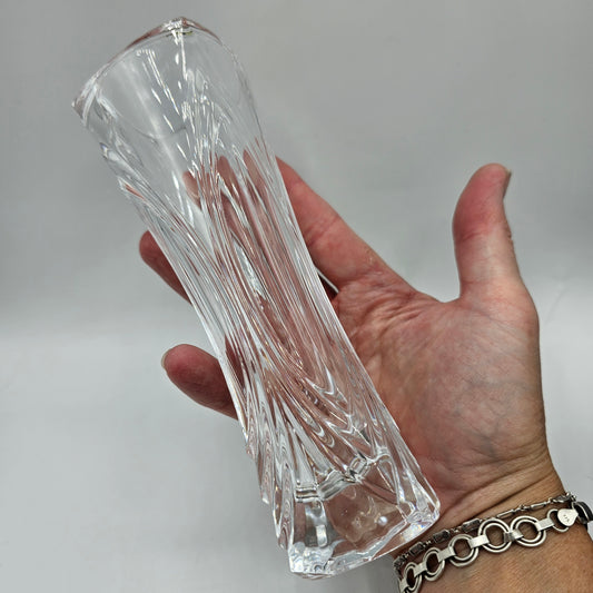 Crystal Bud Vase with Pulled Curtain Design and Flared Top