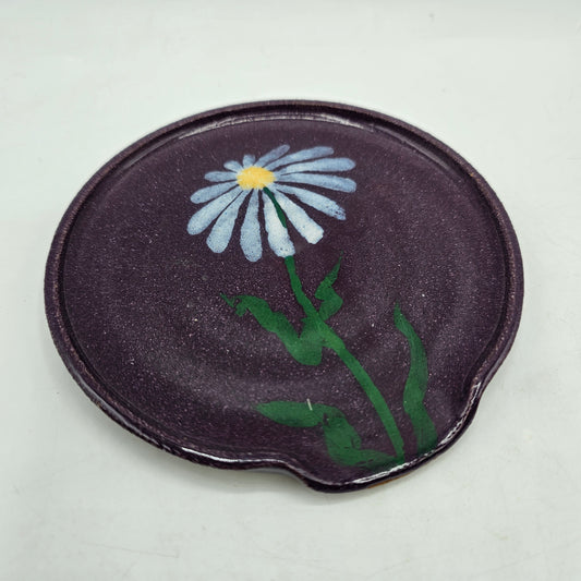 Artisan Pottery Spoon Rest /Sponge or Soap Dish - Purple with Daisy Flower