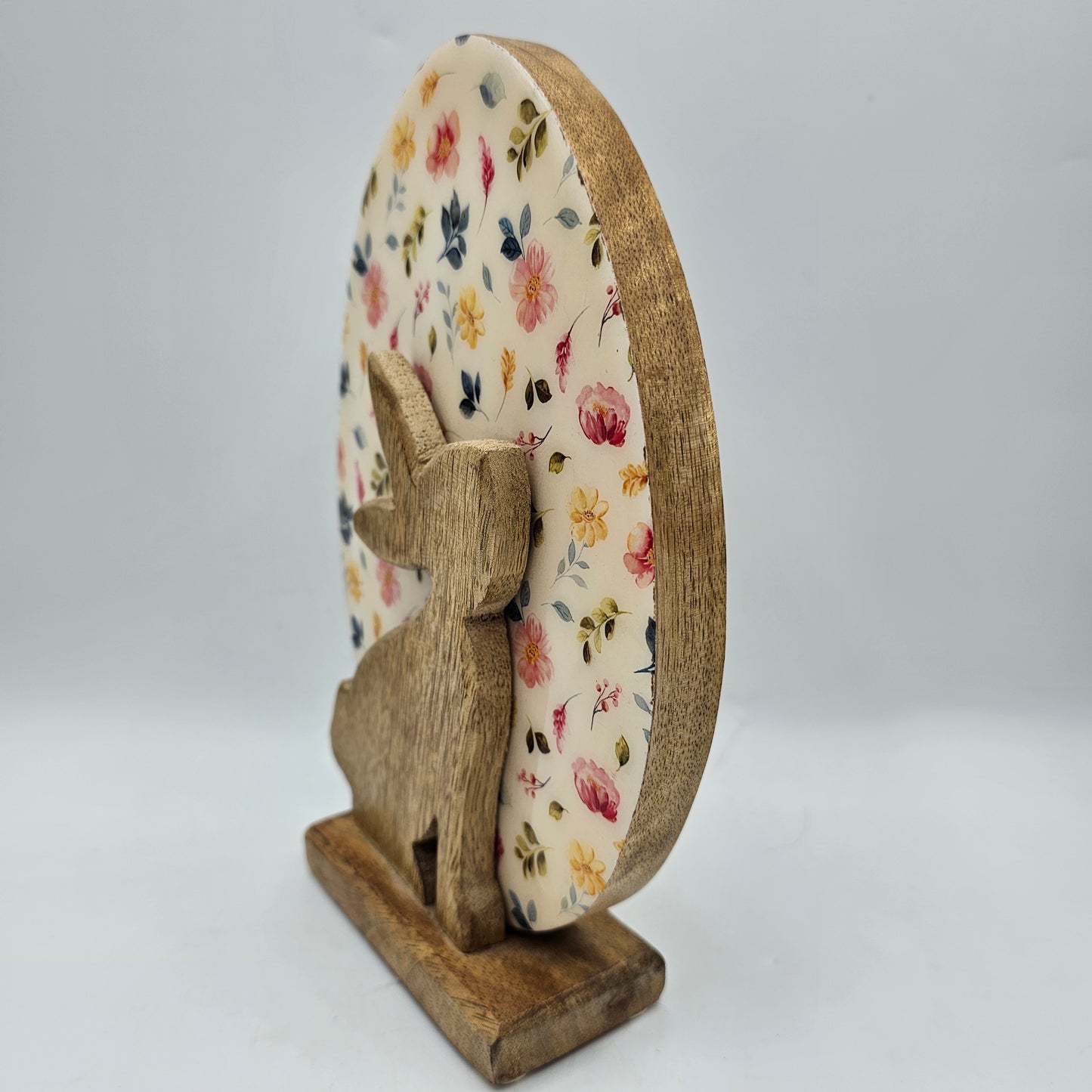 Wooden Bunny with Flowery Egg Decor