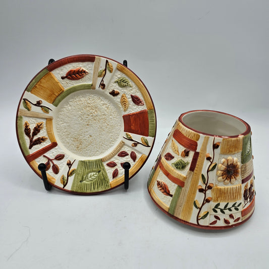 Yankee Candle Ceramic Fall Harvest Votive Candle Lamp Shade and Saucer Set