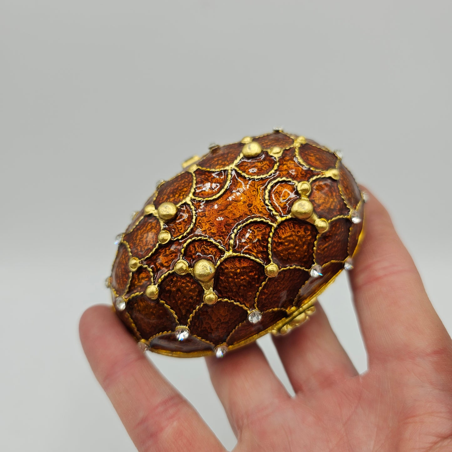 Egg Enameled Metal Trinket Box with Hinged Lid
