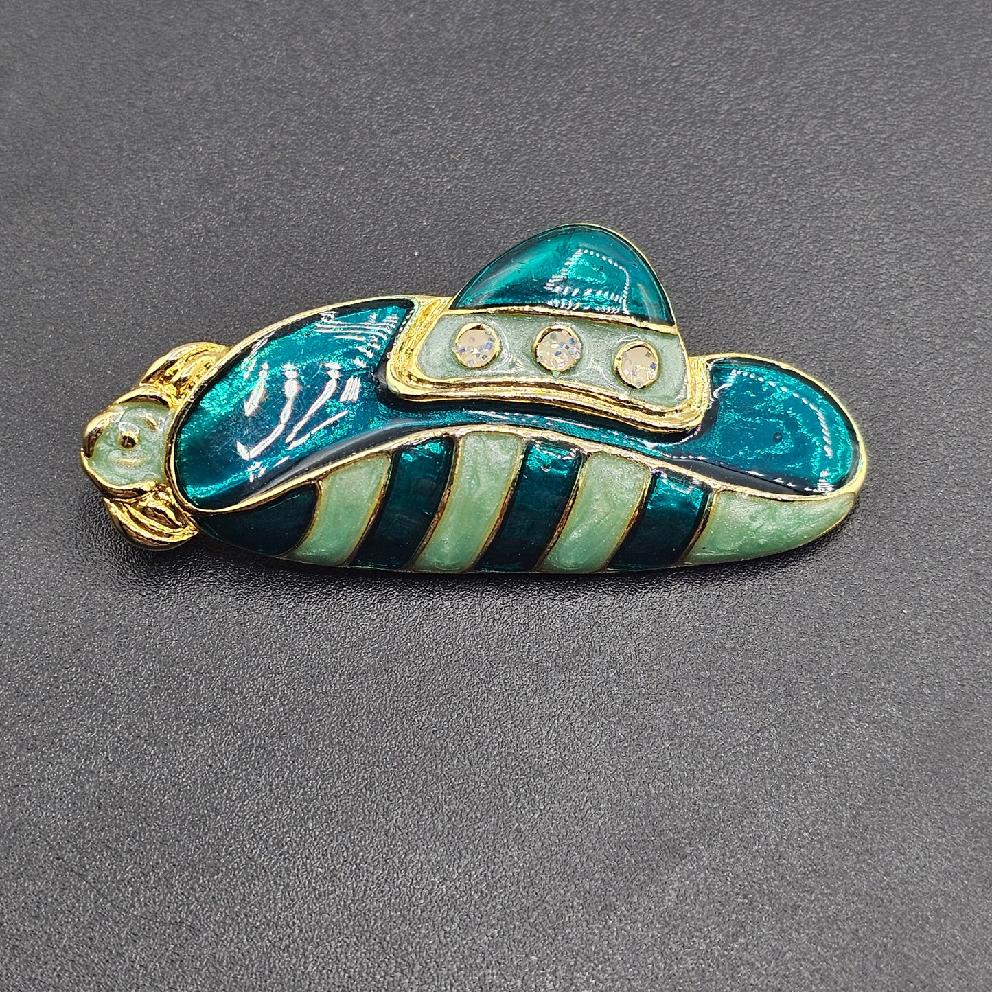 Enameled Green Hat Pin Brooch with 24 carat Gold Accents