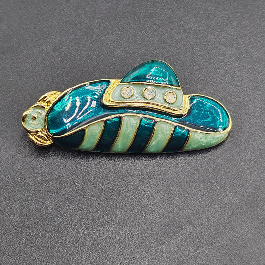 Enameled Green Hat Pin Brooch with 24 carat Gold Accents
