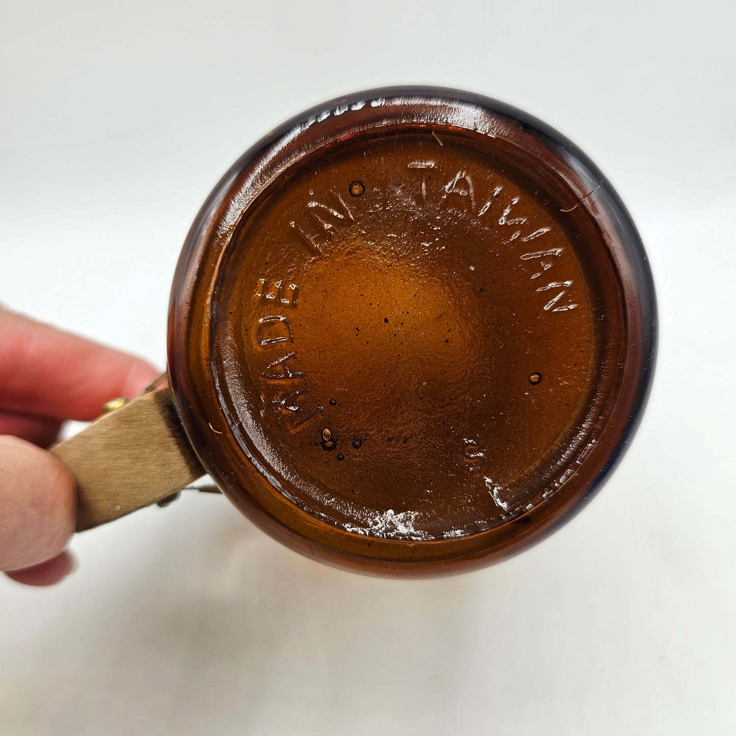 Yogi Bear Jellystone Park Amber Glass Mug - Siesta Ware Style Mug with Brass Bands and Wooden Handle