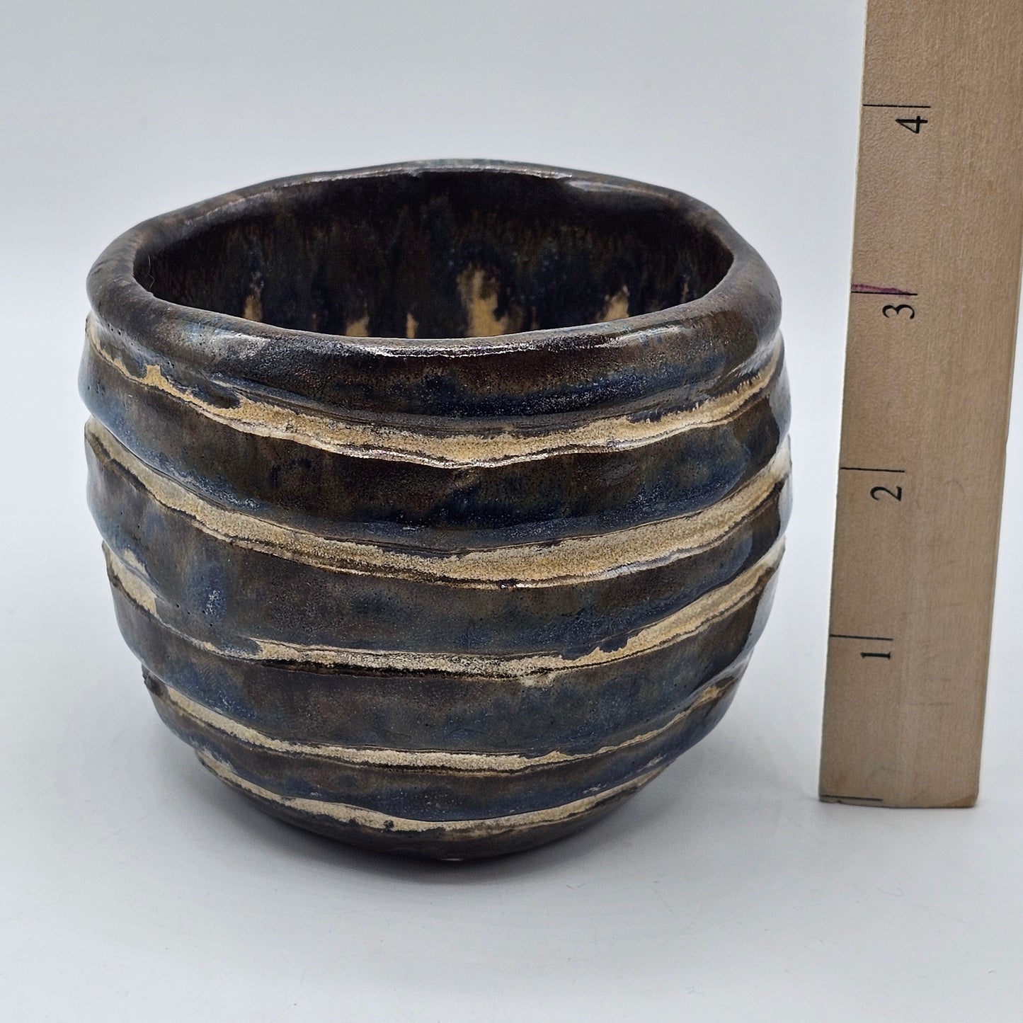 Artisan Pottery Painted Glazed Trinket Dish / Pencil Pot