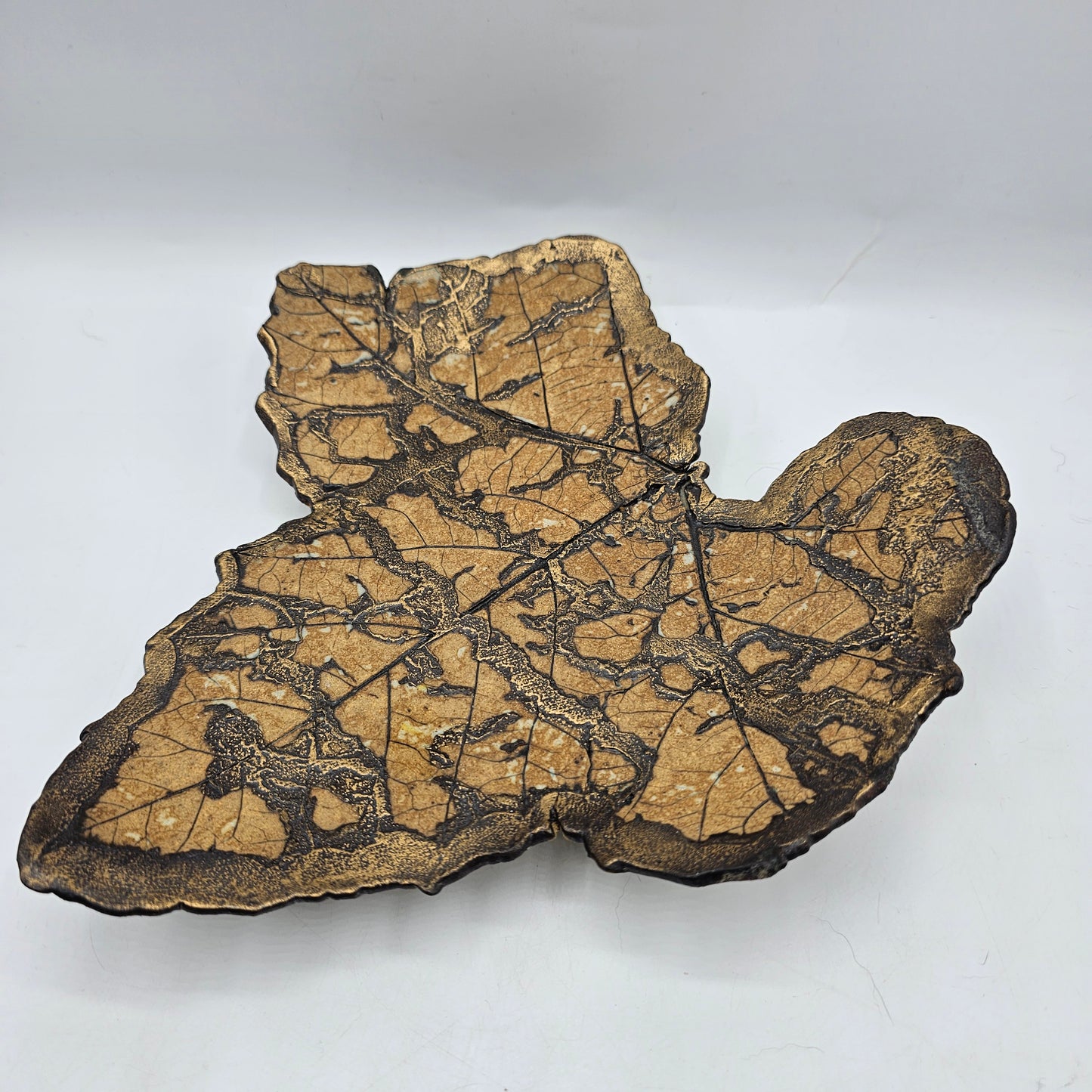 Art Pottery Leaf Tray with Gold Gilt - Artisan Signed