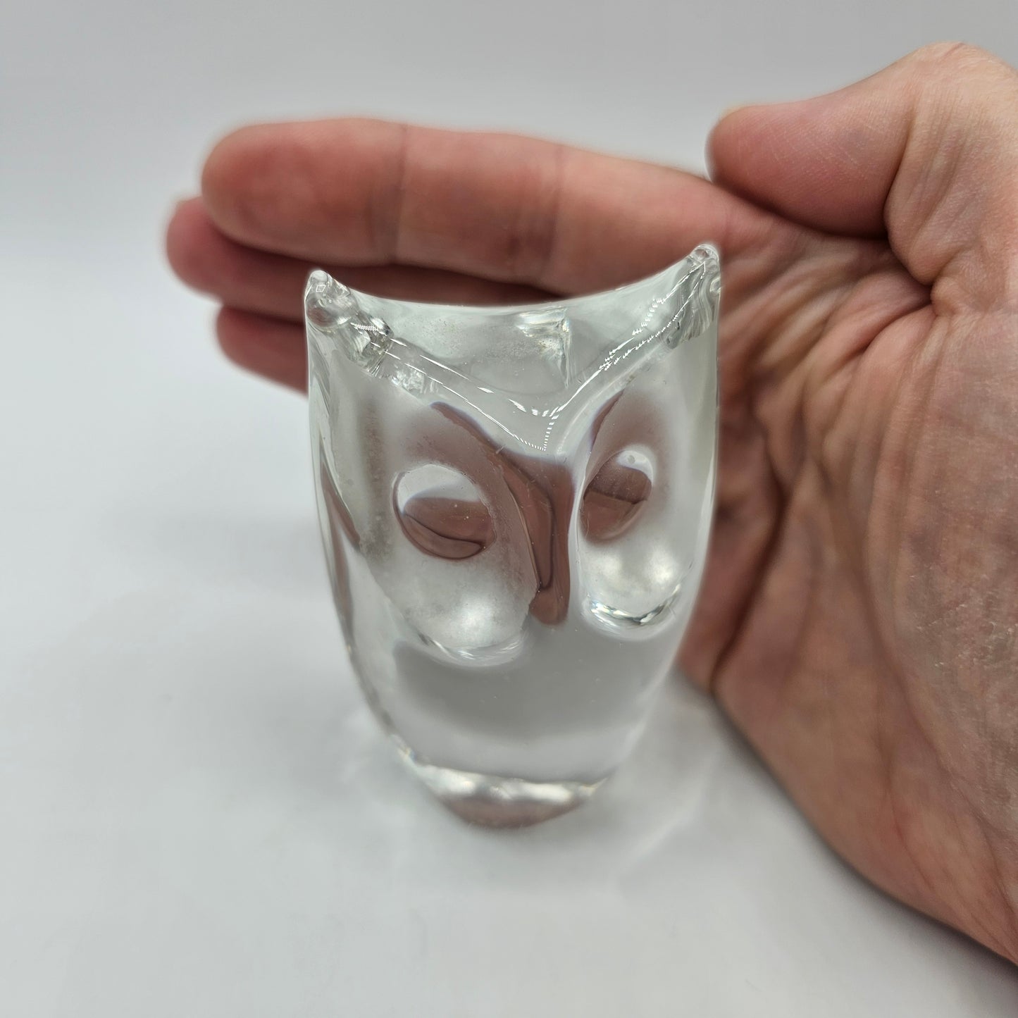 Vintage Swedish Art Glass Owl Paperweight Figurine