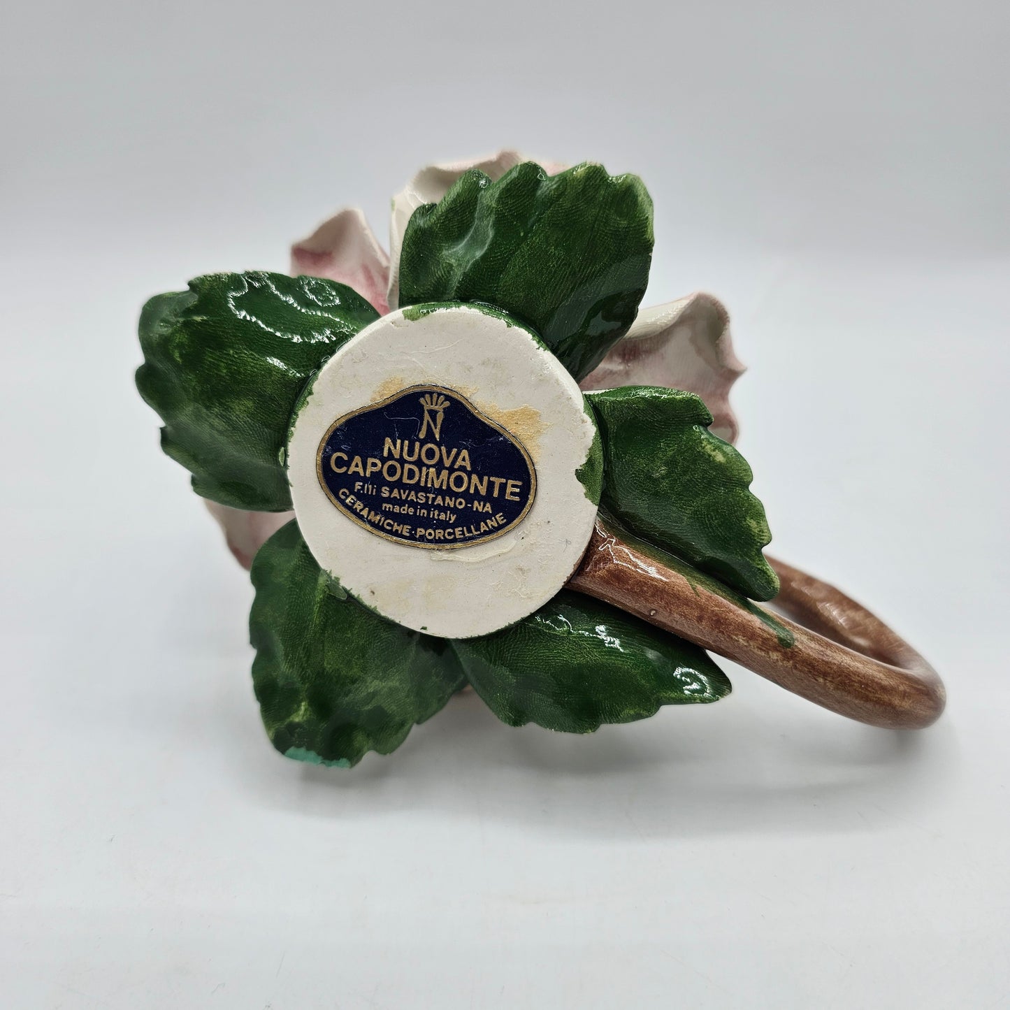 Vintage Pink Capodimonte Rose Taper Candle Holder
