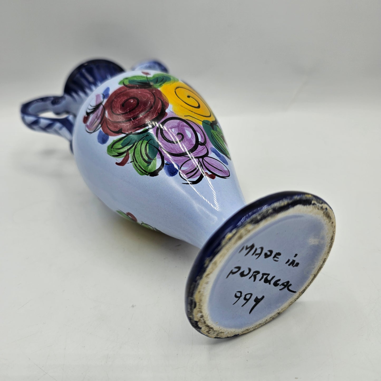 Blue Hand Painted Urn Style Vase - Made in Portugal