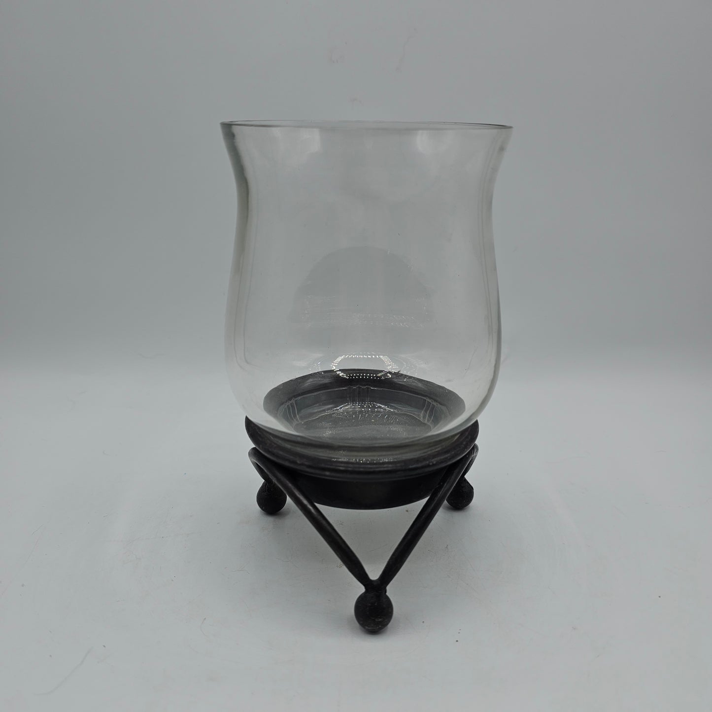 Pottery Barn Metal Candle Holder with Glass Shade - 6" tall