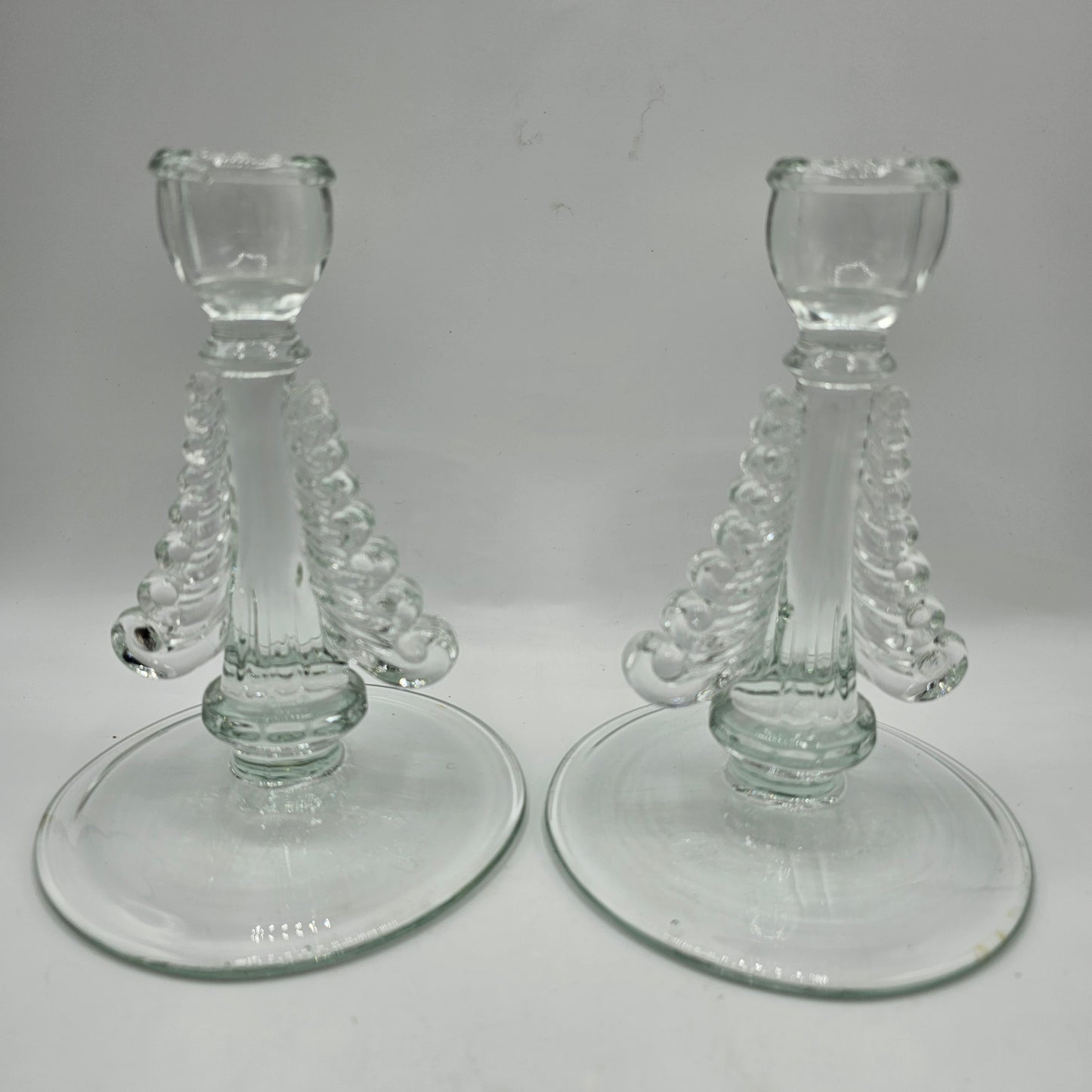 Baroque Style Scrolled Glass Taper Candlestick Pair