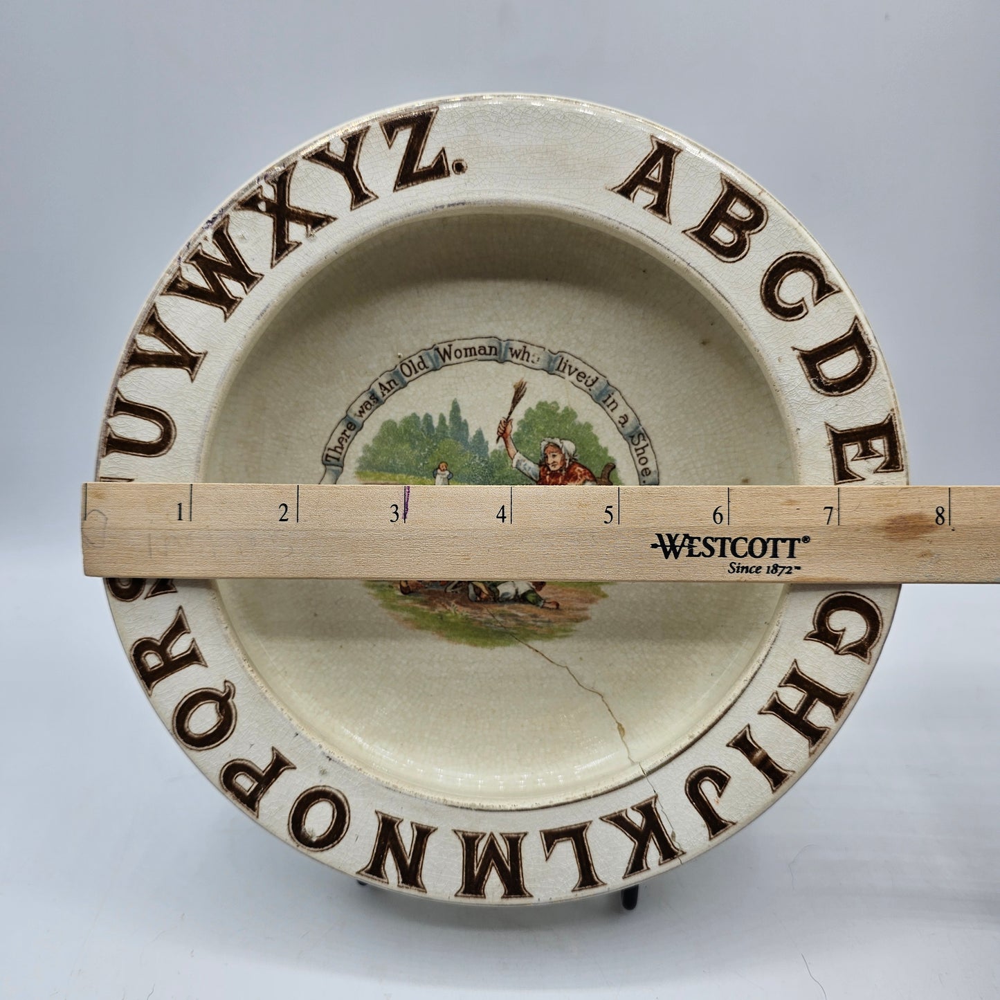 Antique German Childs Porcelain Serving Bowl with ABC Nursery Rhyme Design - There was an old woman... - Wall Hanger Included