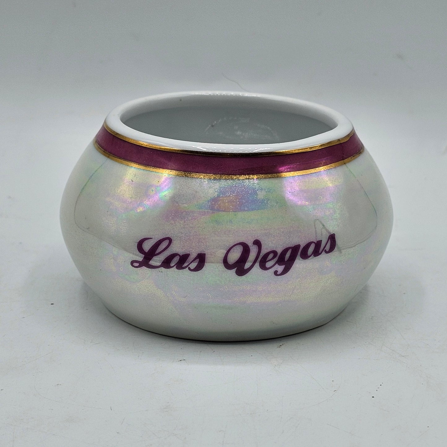 Vintage "Las Vegas" Iridescent Trinket Dish with Transferware Roses - Souvenir