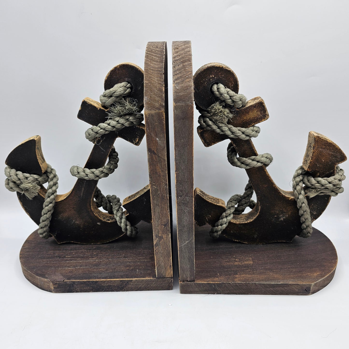 Wood and Rope Nautical Anchor Bookends