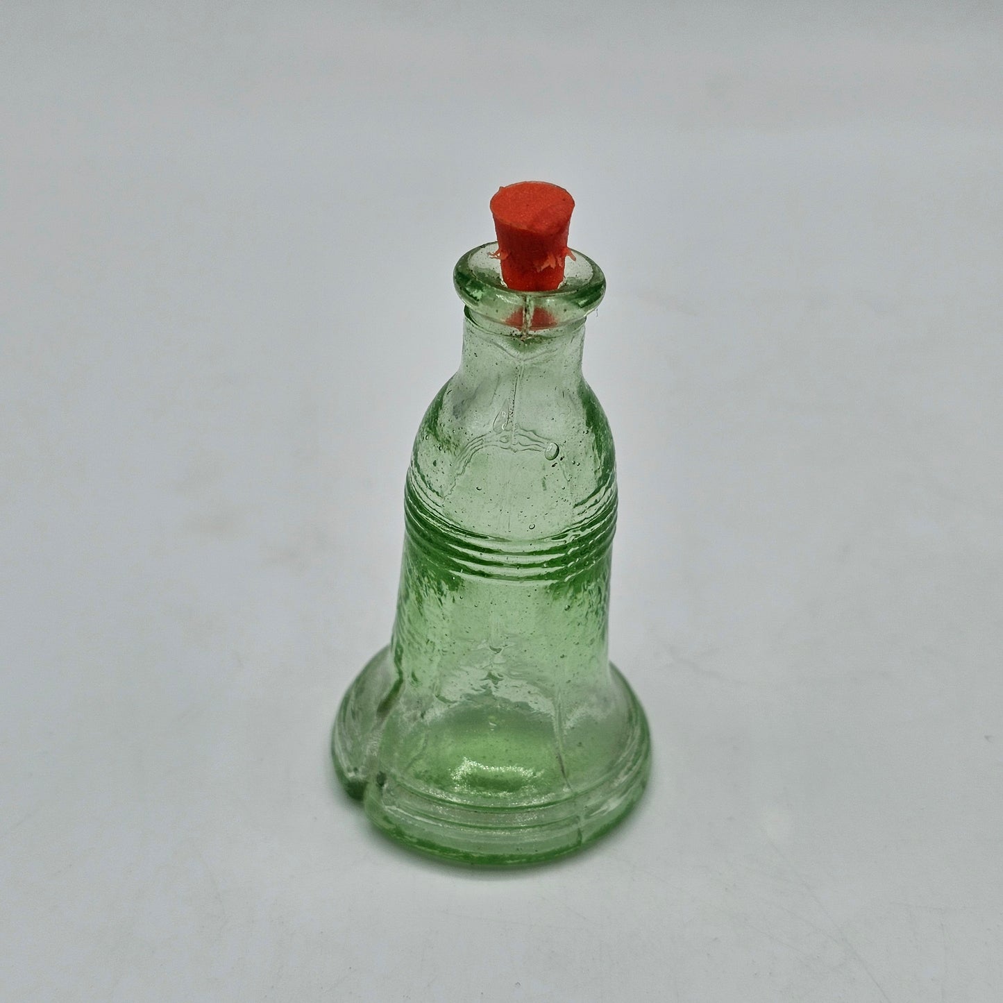 3" Green Glass Liberty Bell Bottle by Wheaton - Made in Taiwan 1970's