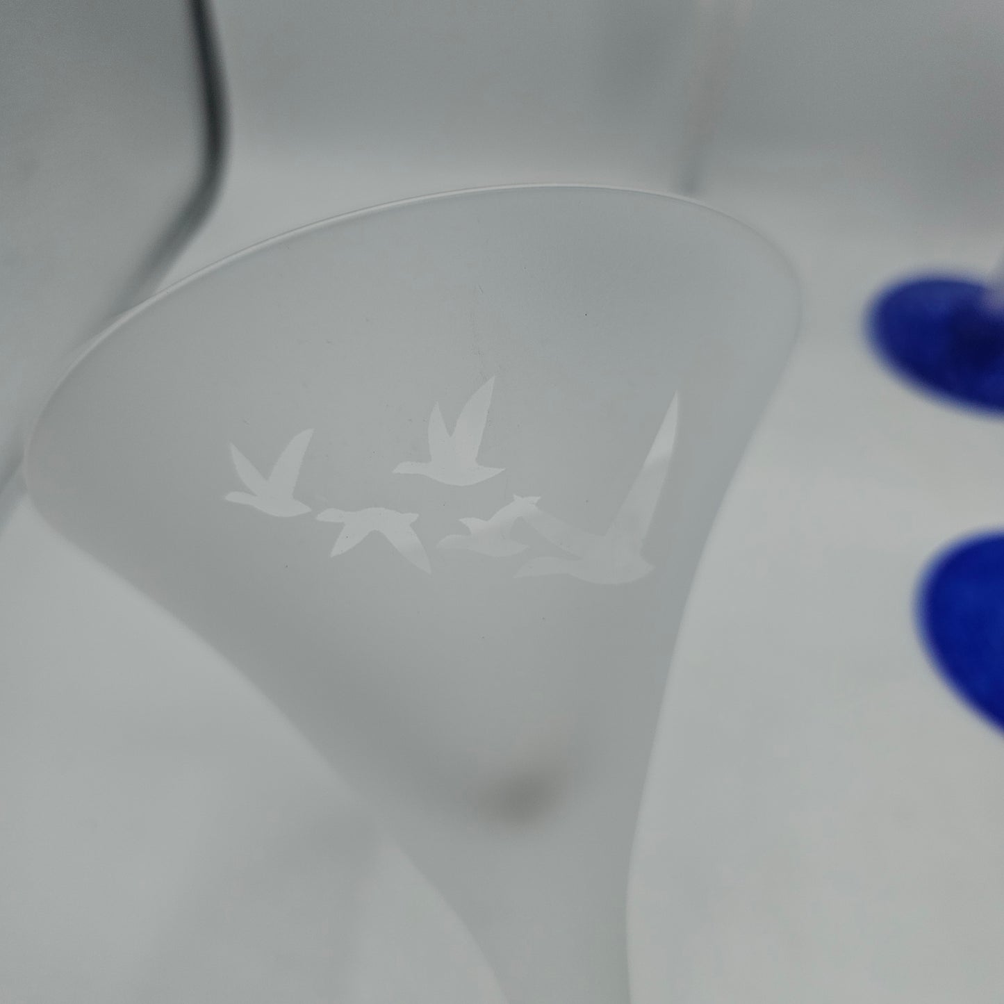 Vintage Grey Goose Cobalt Confetti Base Vodka Martini Glasses - Set of 4 (3 clear geese, 1 white geese)